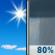 Thursday: A chance of showers and thunderstorms, then showers and possibly a thunderstorm after 3pm.  High near 82. Southwest wind 5 to 10 mph becoming west in the afternoon.  Chance of precipitation is 80%. New rainfall amounts between a tenth and quarter of an inch, except higher amounts possible in thunderstorms. 