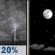 Tonight: A 20 percent chance of showers and thunderstorms before 9pm.  Partly cloudy, with a low around 54. Northwest wind around 5 mph becoming calm  in the evening. 