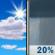Today: Isolated showers after 1pm.  Increasing clouds, with a high near 56. West wind around 7 mph.  Chance of precipitation is 20%.